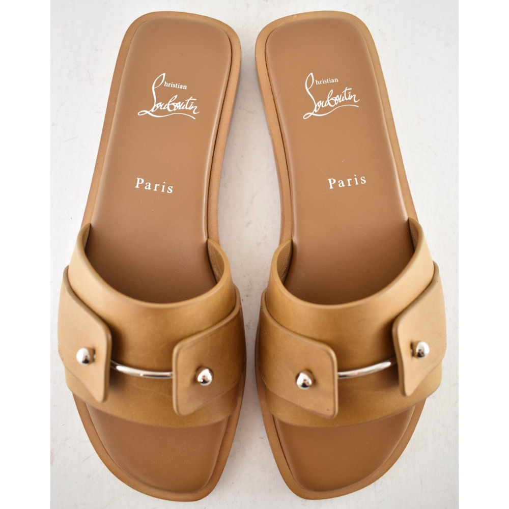Christian Louboutin Chambelimule Donna Flat Tera Brown Leather Slide Sandal 36 - Picture 11 of 16